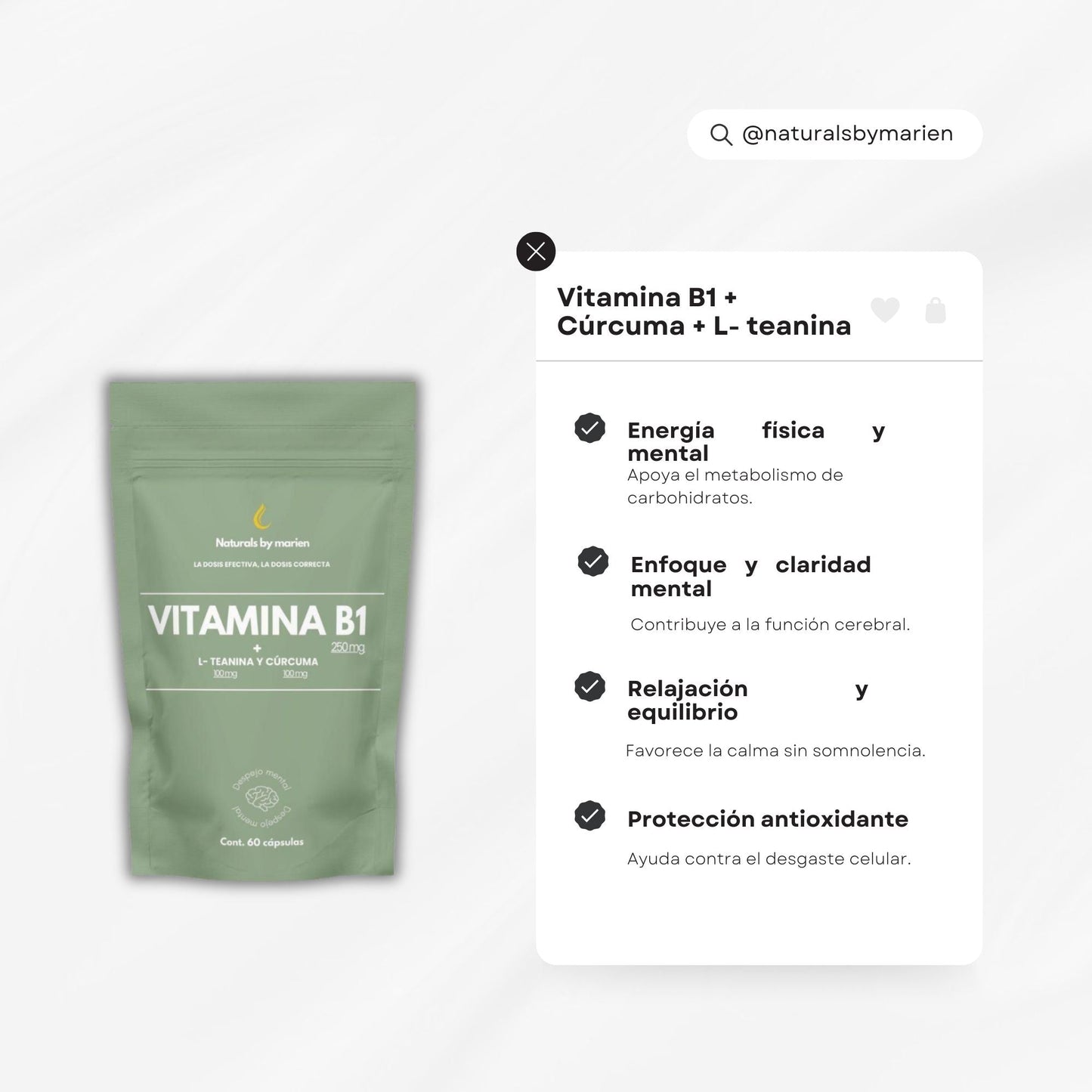 Vitamina B1 + L Teanina y Cúrcuma (60 cápsulas)
