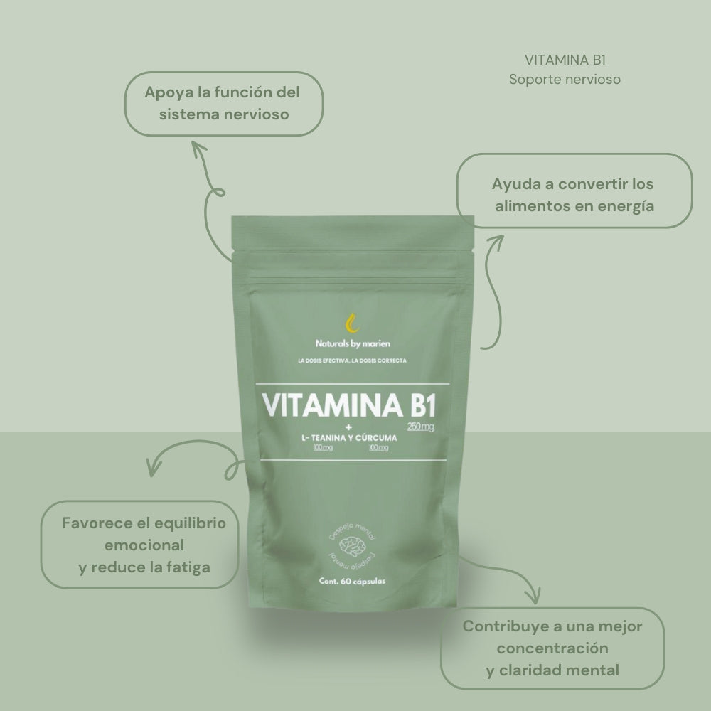 Vitamina B1 + L Teanina y Cúrcuma (60 cápsulas)