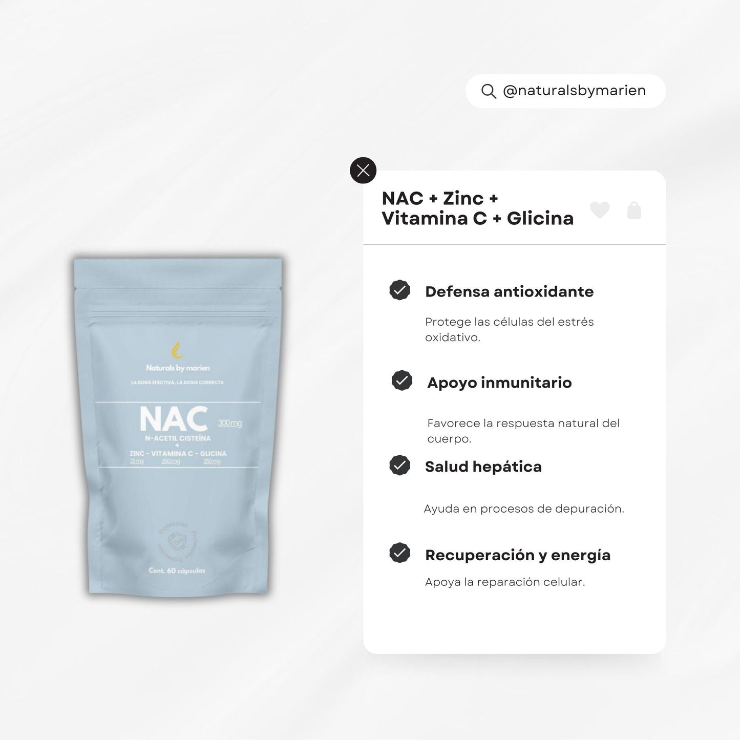 NAC N-Acetil Cisteína+Zinc, Vit C y Glicina (60 cáps)