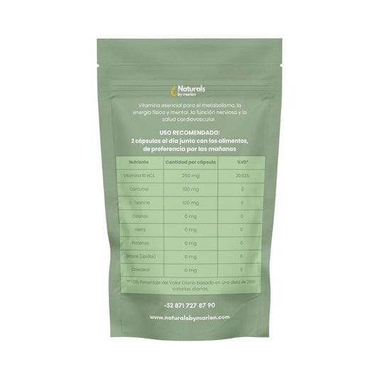 Vitamina B1 + L Teanina y Cúrcuma (60 cápsulas)